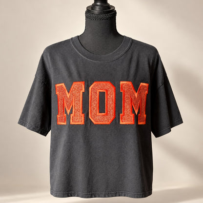 MOM Varsity Glitter Letter Tee