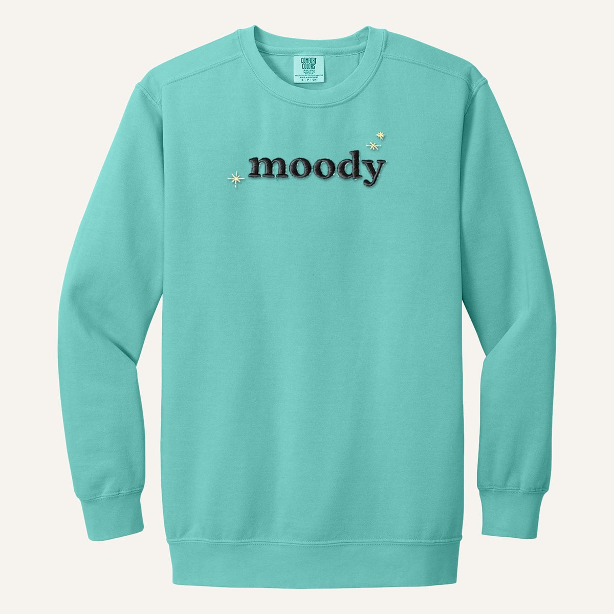 Moody Embroidered Tee – Minimal Script Shirt – Comfort Colors Crewneck in Chalky Mint