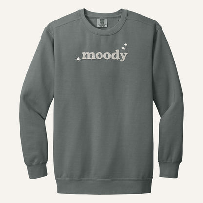 Moody Embroidered Tee – Minimal Script Shirt – Comfort Colors Crewneck in Grey