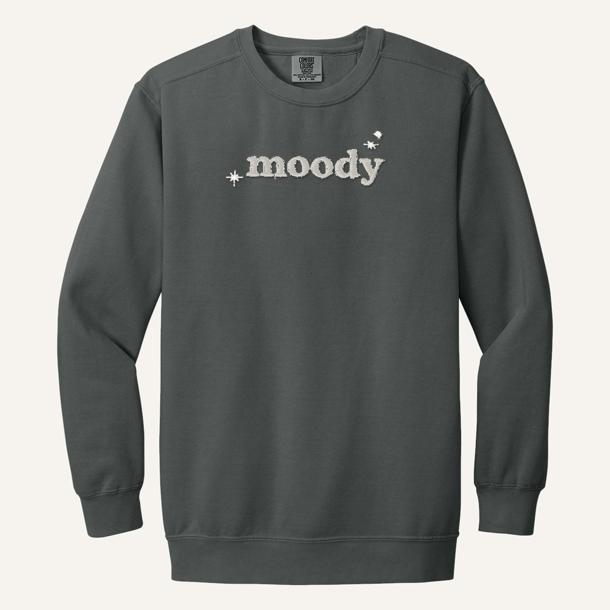 Moody Embroidered Tee – Minimal Script Shirt – Comfort Colors Crewneck in Pepper