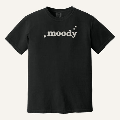 Moody Embroidered Tee – Minimal Script Shirt – Comfort Colors Tee in Black