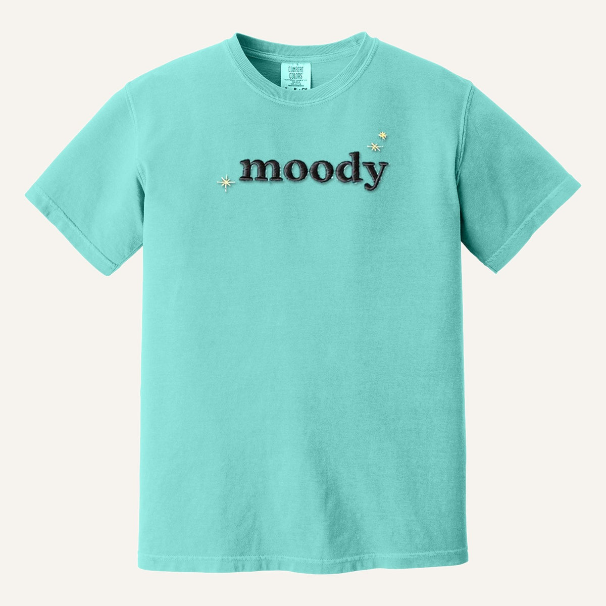 Moody Embroidered Tee – Minimal Script Shirt – Comfort Colors Tee in Chalky Mint
