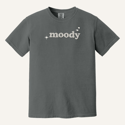 Moody Embroidered Tee – Minimal Script Shirt – Comfort Colors Tee in Pepper