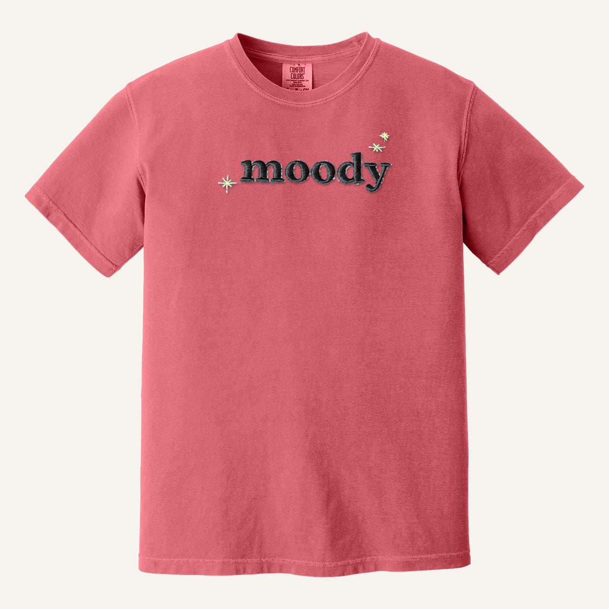 Moody Embroidered Tee – Minimal Script Shirt – Comfort Colors Tee in Watermelon