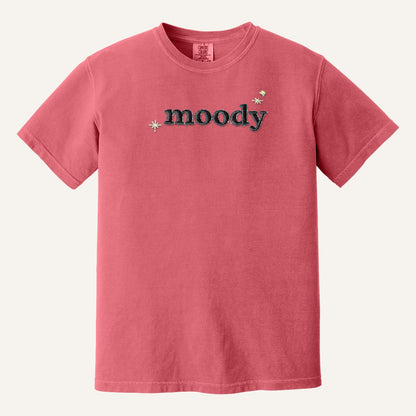 Moody Embroidered Tee – Minimal Script Shirt – Comfort Colors Tee in Watermelon