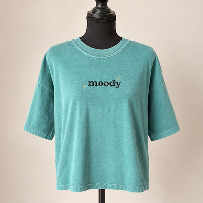Moody Embroidered Tee – Minimal Script Shirt