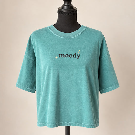 Moody Embroidered Tee – Minimal Script Shirt