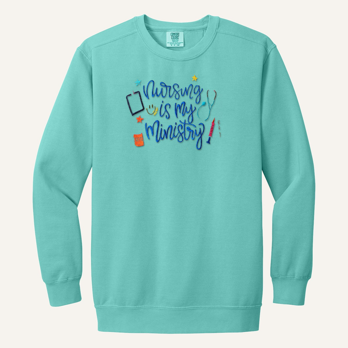 Nursing Is My Ministry Embroidered Tee – Christian Nurse Gift – Comfort Colors Crewneck in Chalky Mint