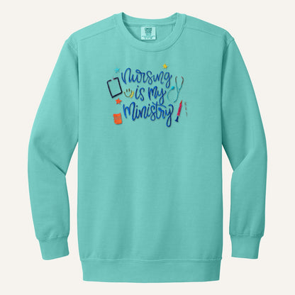 Nursing Is My Ministry Embroidered Tee – Christian Nurse Gift – Comfort Colors Crewneck in Chalky Mint