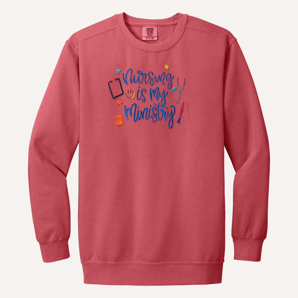 Nursing Is My Ministry Embroidered Tee – Christian Nurse Gift – Comfort Colors Crewneck in Watermelon