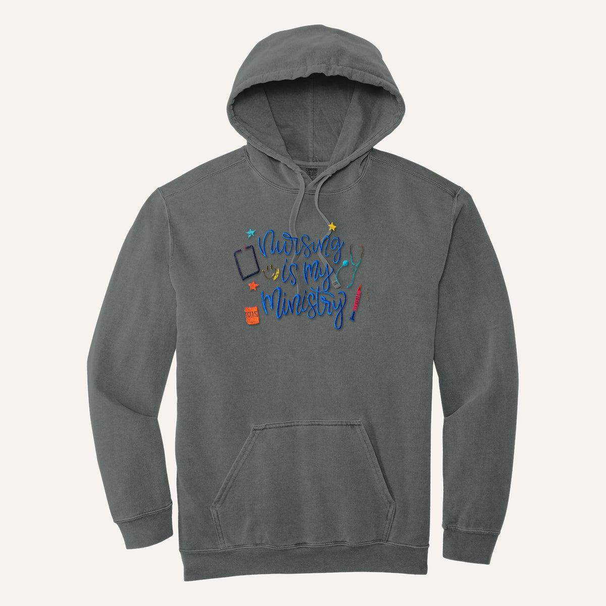 Nursing Is My Ministry Embroidered Tee – Christian Nurse Gift – Comfort Colors Hoodie in Grey