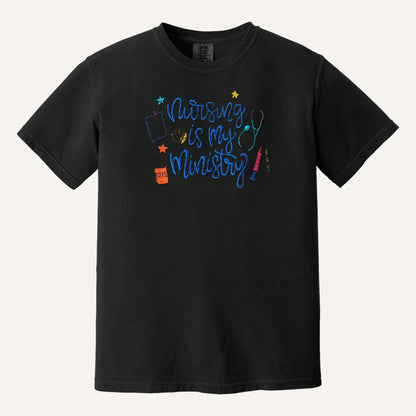 Nursing Is My Ministry Embroidered Tee – Christian Nurse Gift – Comfort Colors Tee in Black
