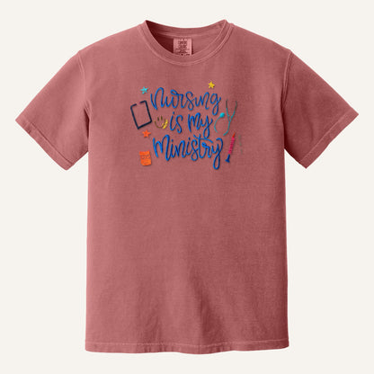 Nursing Is My Ministry Embroidered Tee – Christian Nurse Gift – Comfort Colors Tee in Crimson
