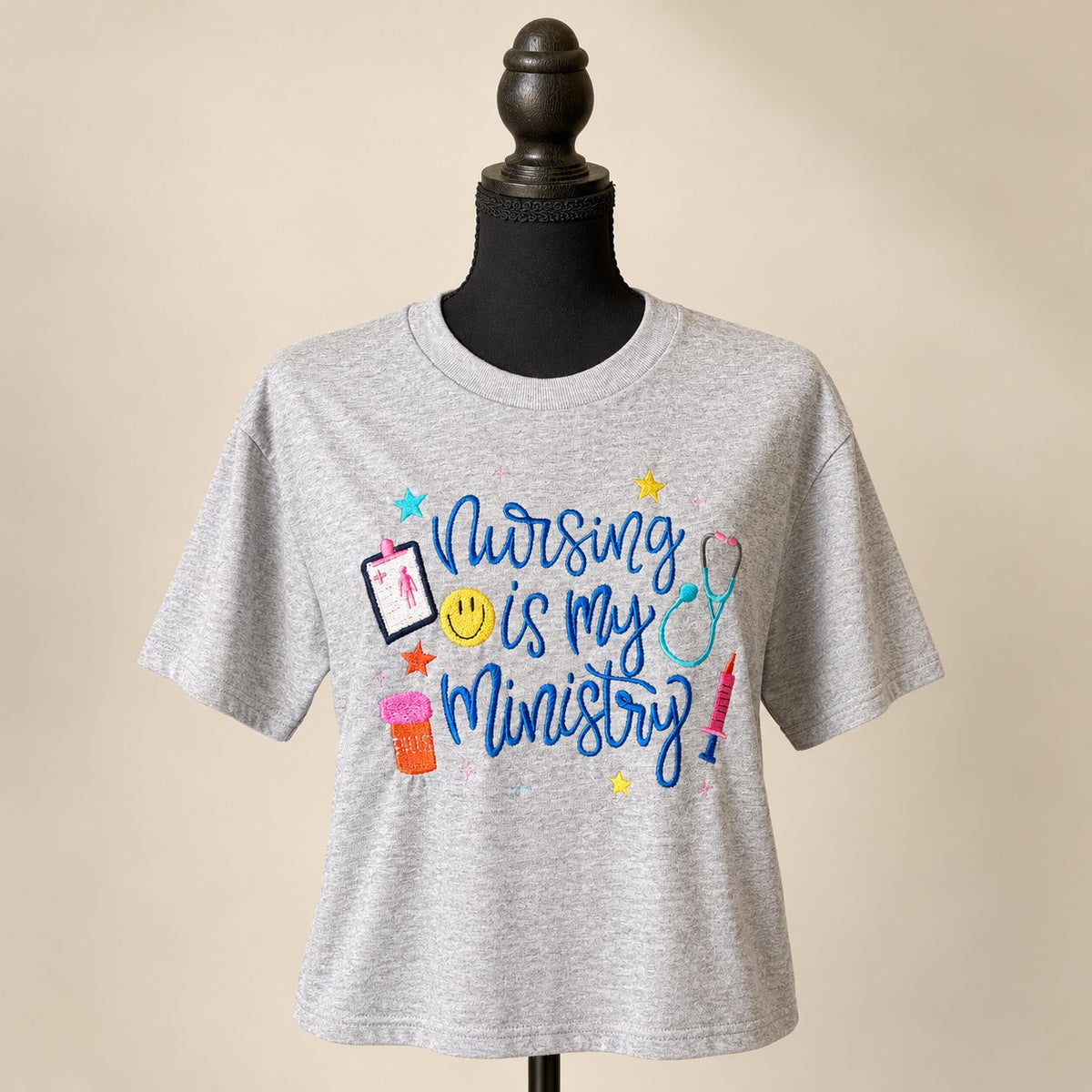 Nursing Is My Ministry Embroidered Tee – Christian Nurse Gift
