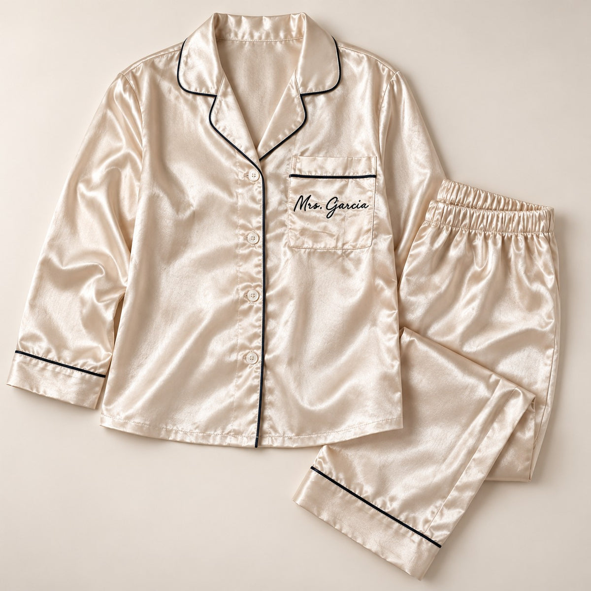 Personalized Satin Pajama Set – Mrs. Name Bridal Pajamas