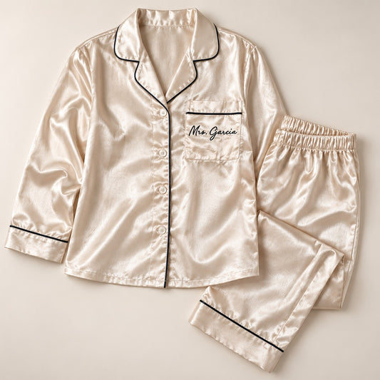 Personalized Satin Pajama Set – Mrs. Name Bridal Pajamas