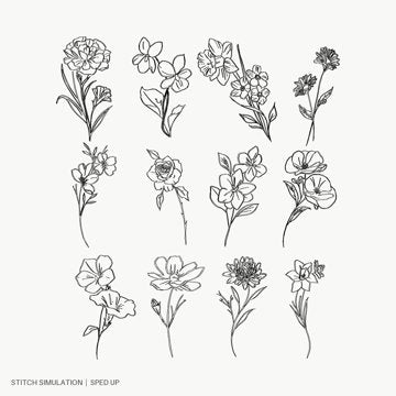 Upright birth-flower group machine embroidery stitch simulation