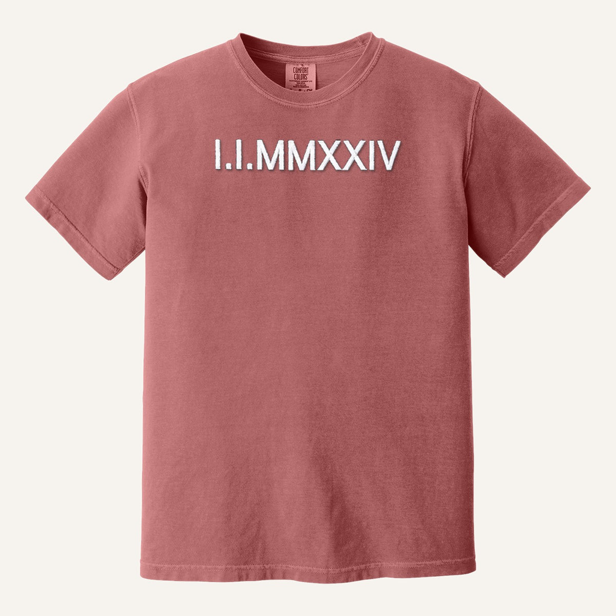 Roman Numeral Date Embroidered Sweatshirt with Initial Heart Sleeve – Comfort Colors Tee in Crimson