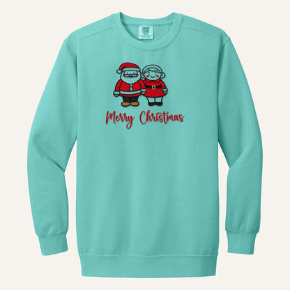 Santa and Mrs. Claus Merry Christmas Embroidered Sweatshirt – Comfort Colors Crewneck in Chalky Mint