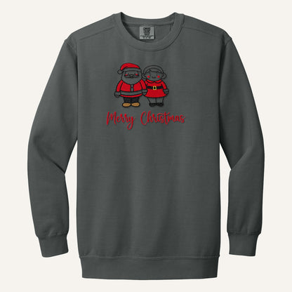 Santa and Mrs. Claus Merry Christmas Embroidered Sweatshirt – Comfort Colors Crewneck in Pepper
