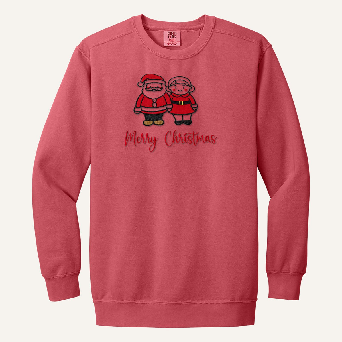 Santa and Mrs. Claus Merry Christmas Embroidered Sweatshirt – Comfort Colors Crewneck in Watermelon