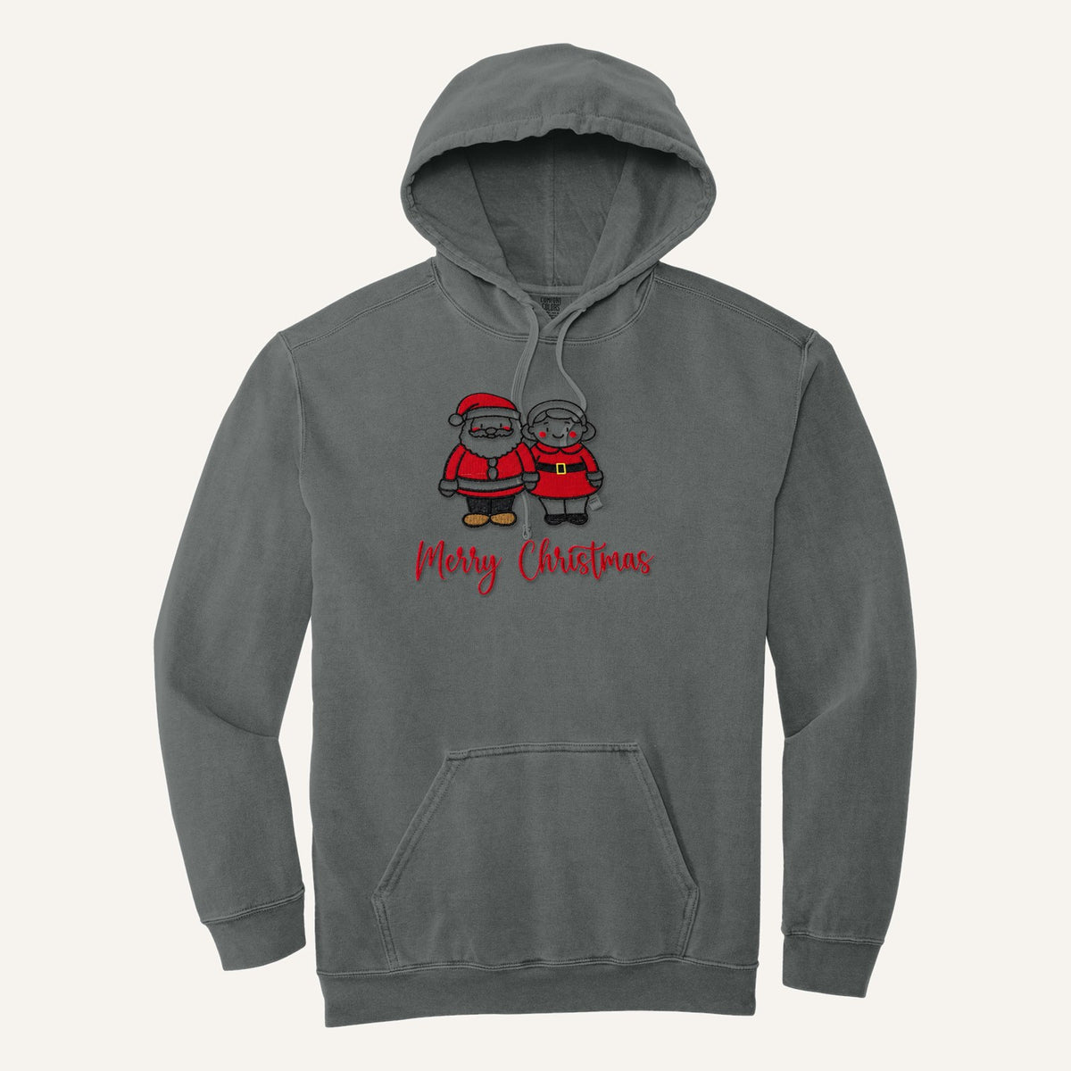 Santa and Mrs. Claus Merry Christmas Embroidered Sweatshirt – Comfort Colors Hoodie in Grey