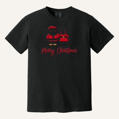 Santa and Mrs. Claus Merry Christmas Embroidered Sweatshirt – Comfort Colors Tee in Black