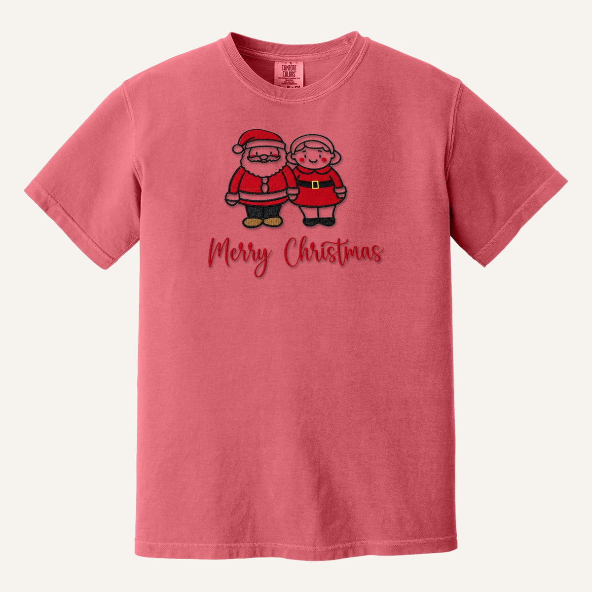 Santa and Mrs. Claus Merry Christmas Embroidered Sweatshirt – Comfort Colors Tee in Watermelon