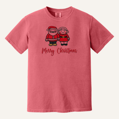 Santa and Mrs. Claus Merry Christmas Embroidered Sweatshirt – Comfort Colors Tee in Watermelon