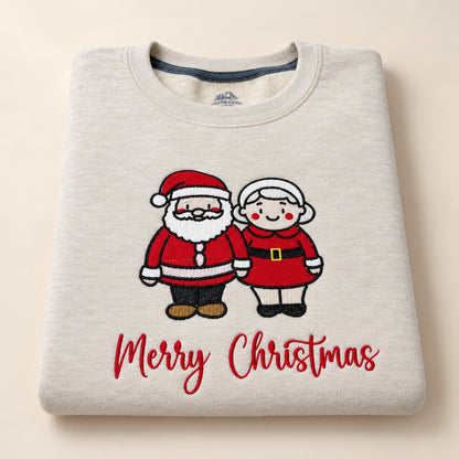 Santa and Mrs. Claus Merry Christmas Embroidered Sweatshirt