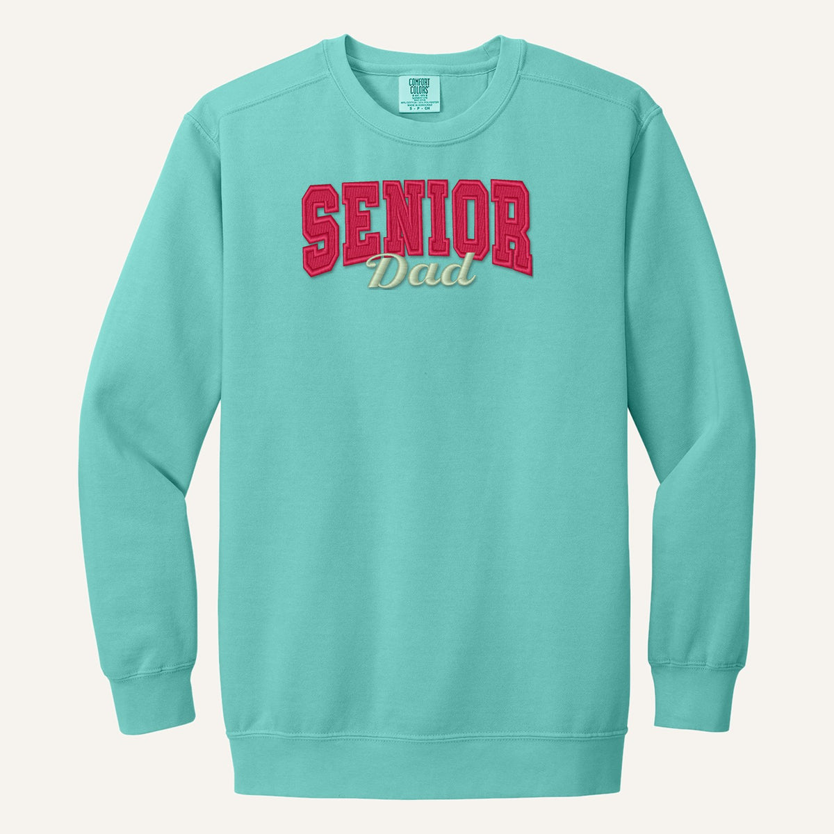 Senior Dad Varsity Embroidered Sweatshirt – Class of 2026 – Comfort Colors Crewneck in Chalky Mint