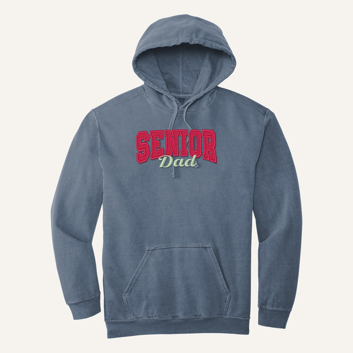 Senior Dad Varsity Embroidered Sweatshirt – Class of 2026 – Comfort Colors Hoodie in Blue Jean