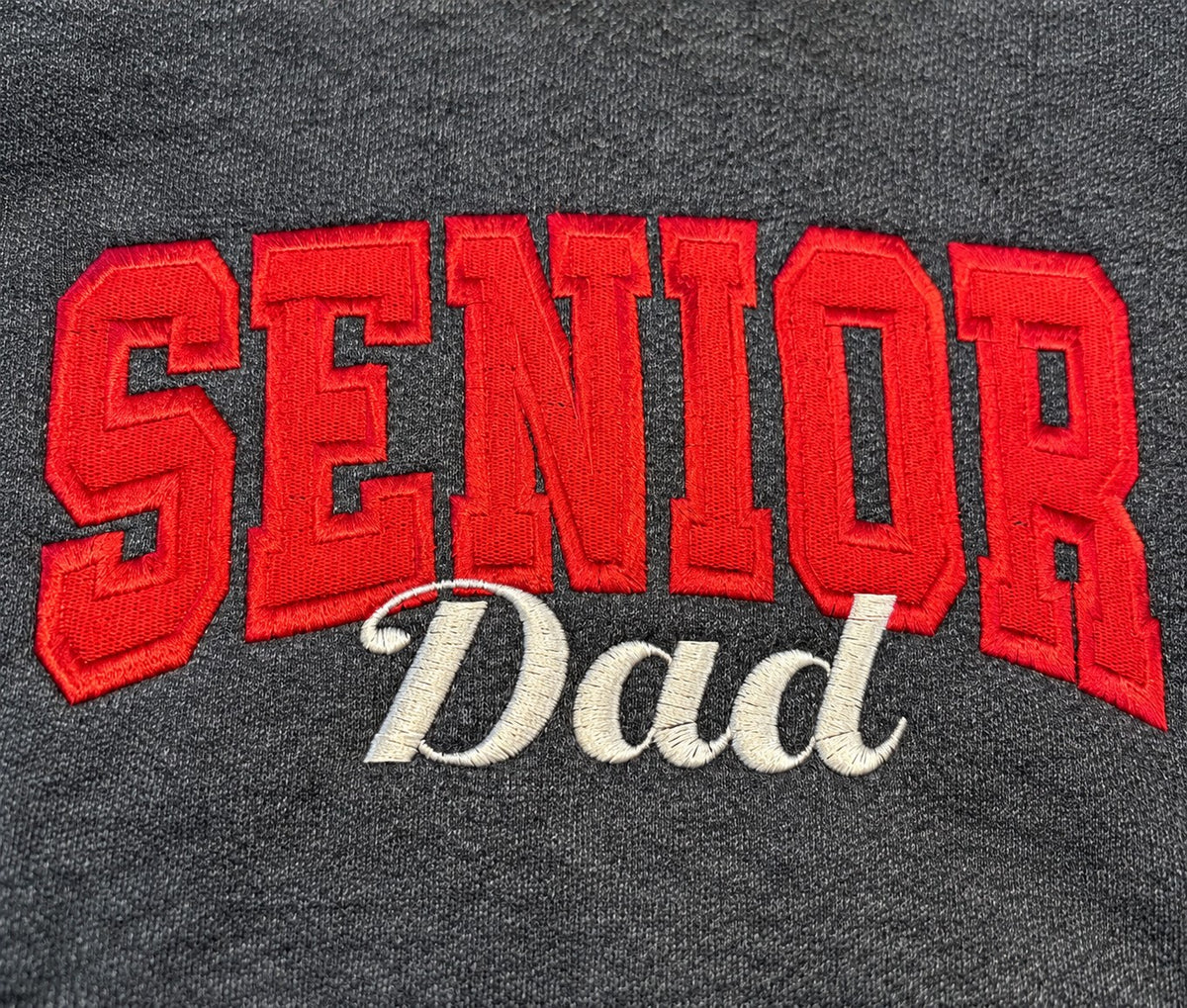 Senior Dad Varsity Embroidered Sweatshirt – Class of 2026 – close-up detail