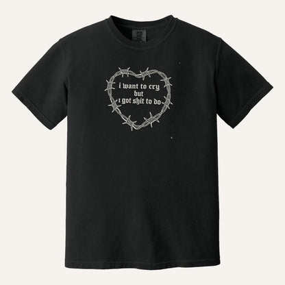 I Want to Cry But I Got Shit to Do Embroidered Sweatshirt – Comfort Colors Tee in Black