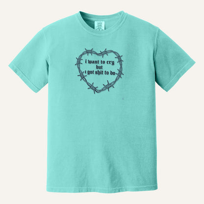 I Want to Cry But I Got Shit to Do Embroidered Sweatshirt – Comfort Colors Tee in Chalky Mint
