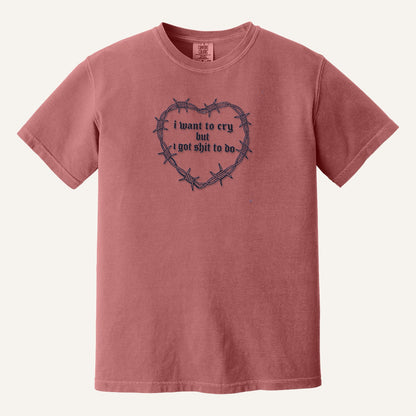 I Want to Cry But I Got Shit to Do Embroidered Sweatshirt – Comfort Colors Tee in Crimson
