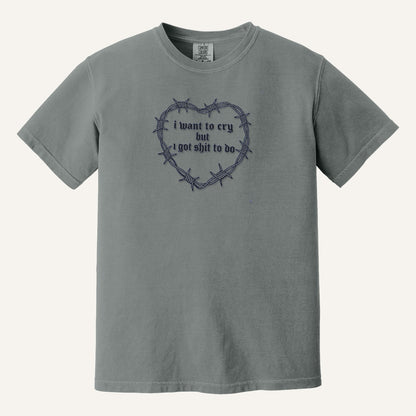 I Want to Cry But I Got Shit to Do Embroidered Sweatshirt – Comfort Colors Tee in Grey